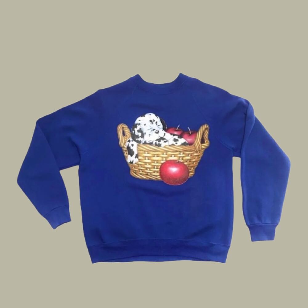 🍎 Autumn Dalmatian Apples Basket Grandma Sweatshirt Sz Medium